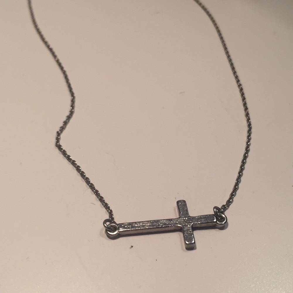 Silver cross choker adjustable